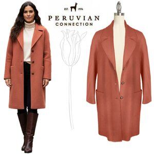Peruvian Connection Terracotta Long Notched Collar Baby Alpaca Wool Coat